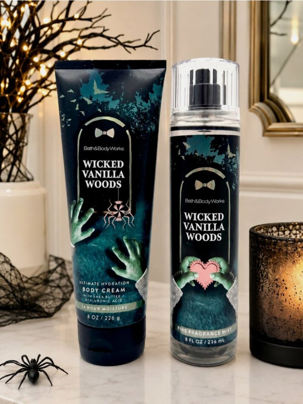 Bath & Body Works WICKED VANILLA WOODS 2 pc Set Body Cream + Body Mist